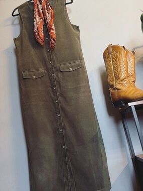 Talbots Olive Green Button-Front Dress | 10